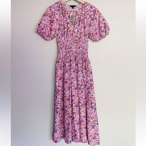 NWT J. Crew Puffed Sleeve Smocked-waist midi dress in floral fields